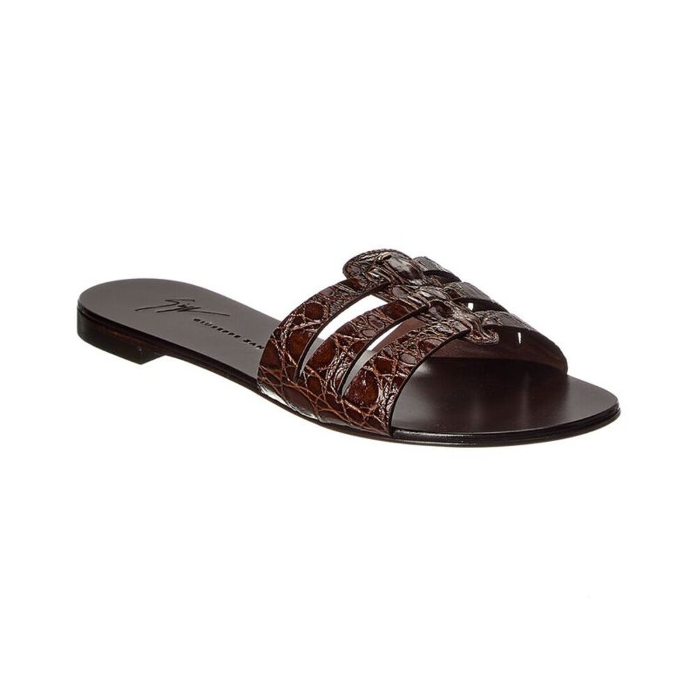 Giuseppe Zanotti Anuvorock Croc-Embossed Leather Sandal, Brown